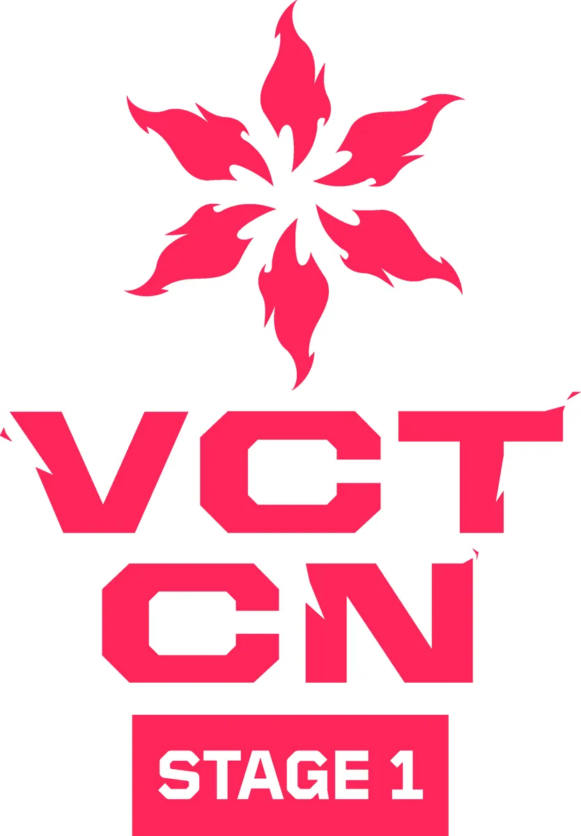 Logotyp för VCT CN Stage 1 i rött. Ovanför texten syns en stiliserad blomma.